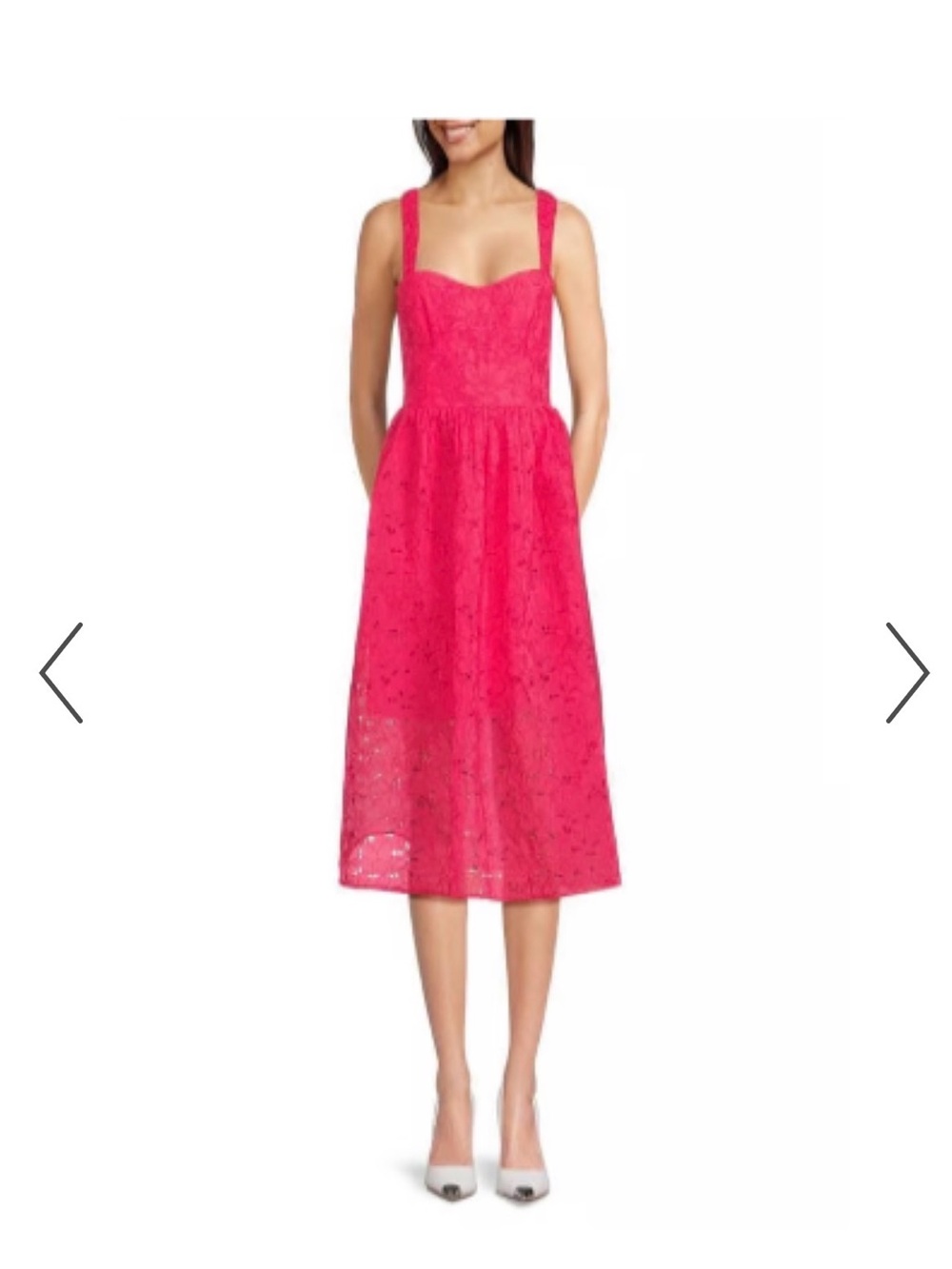 French Connection Red Eyelet Midi Dress with Straps